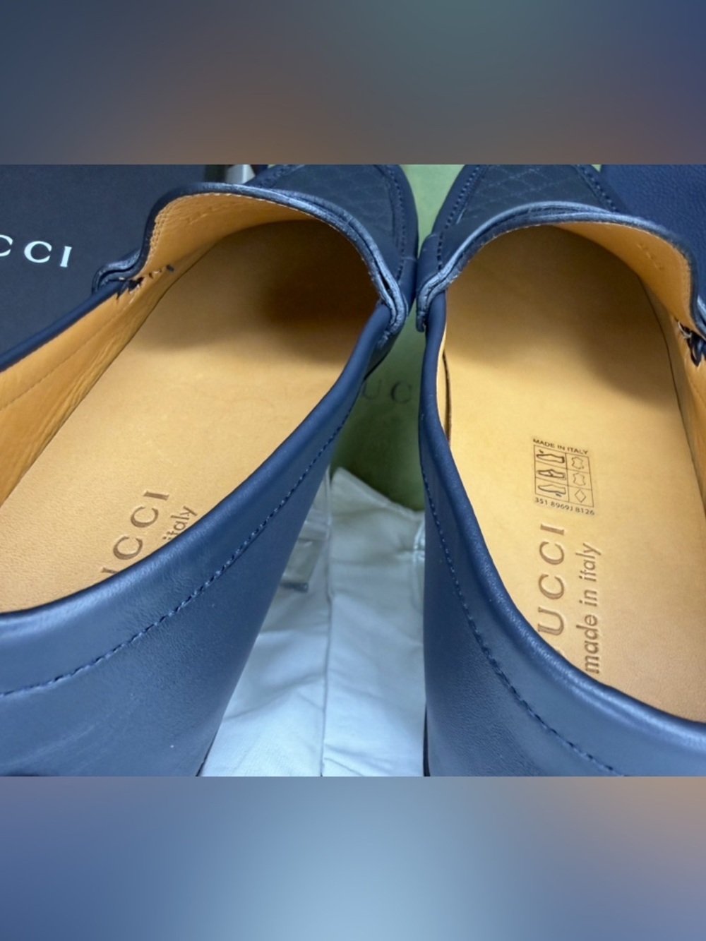 GUCCI Navy GG Microguccissima Leather Driver Loafer Size IT 6 Box Made Italy New - Picture 5 of 12